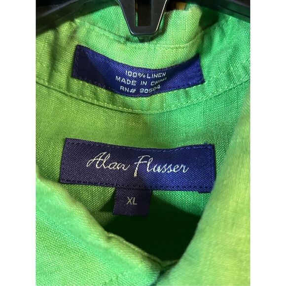 Alan Flusser Green Linen Button Up Shirt Mens XL Long Sleeve Pocket (0375) - Picture 4 of 5